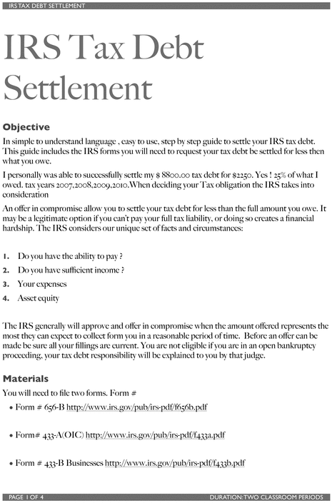 Product picture IRS Tax debt reduction and Settlement Guide